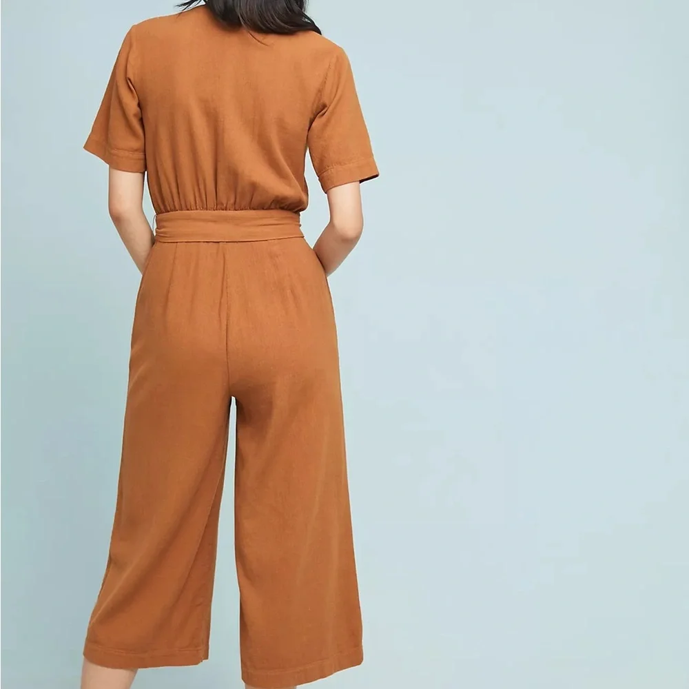 anthropologie trovata birds of paradise bella cropped wide leg jumpsuit - Picture 2 of 9